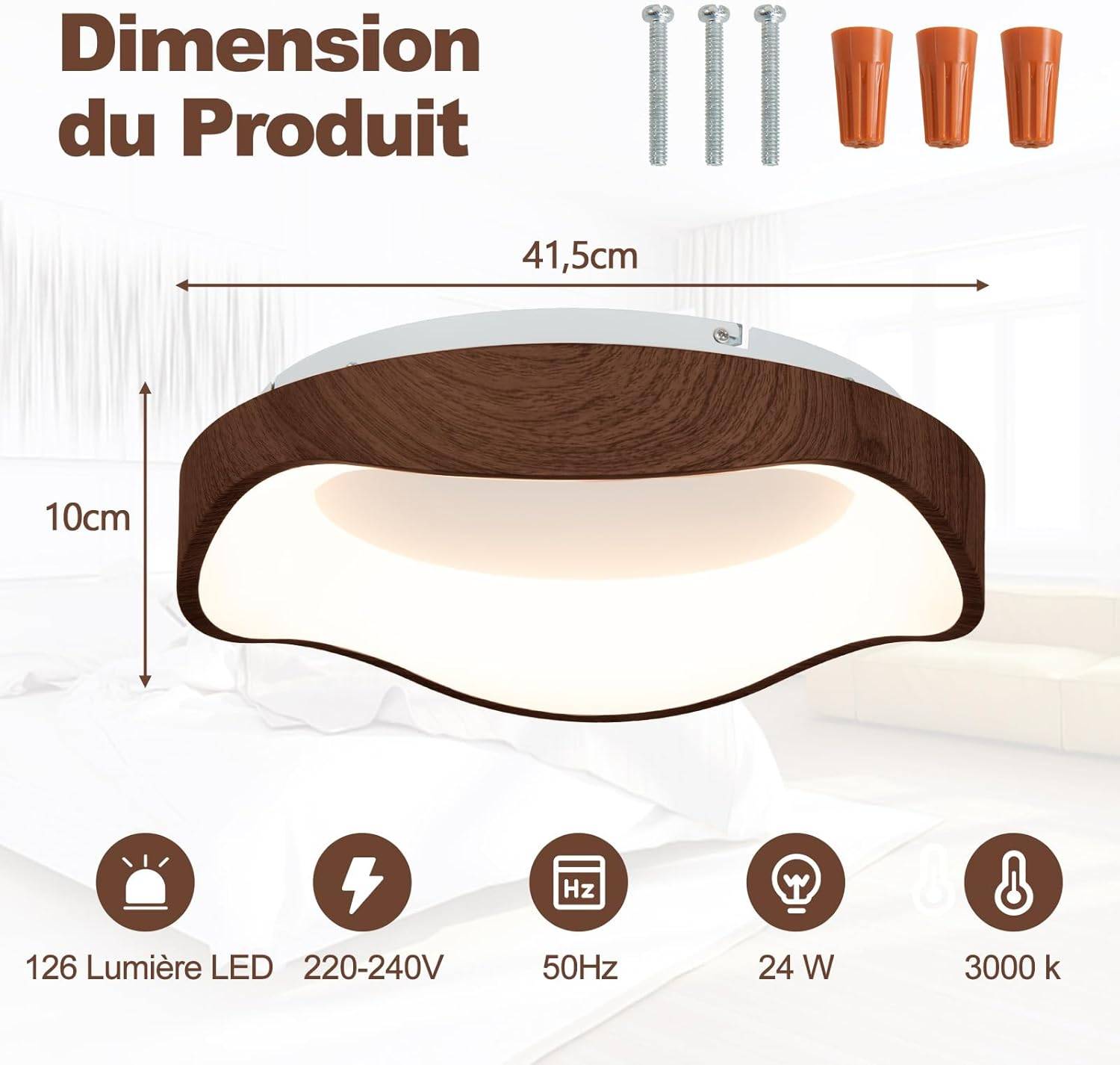 Plafonnier LED 24W, Éclairage de Plafond 3000K à Lumière Chaude, pour Chambre, Ø41,5CM, Marron - Image 4