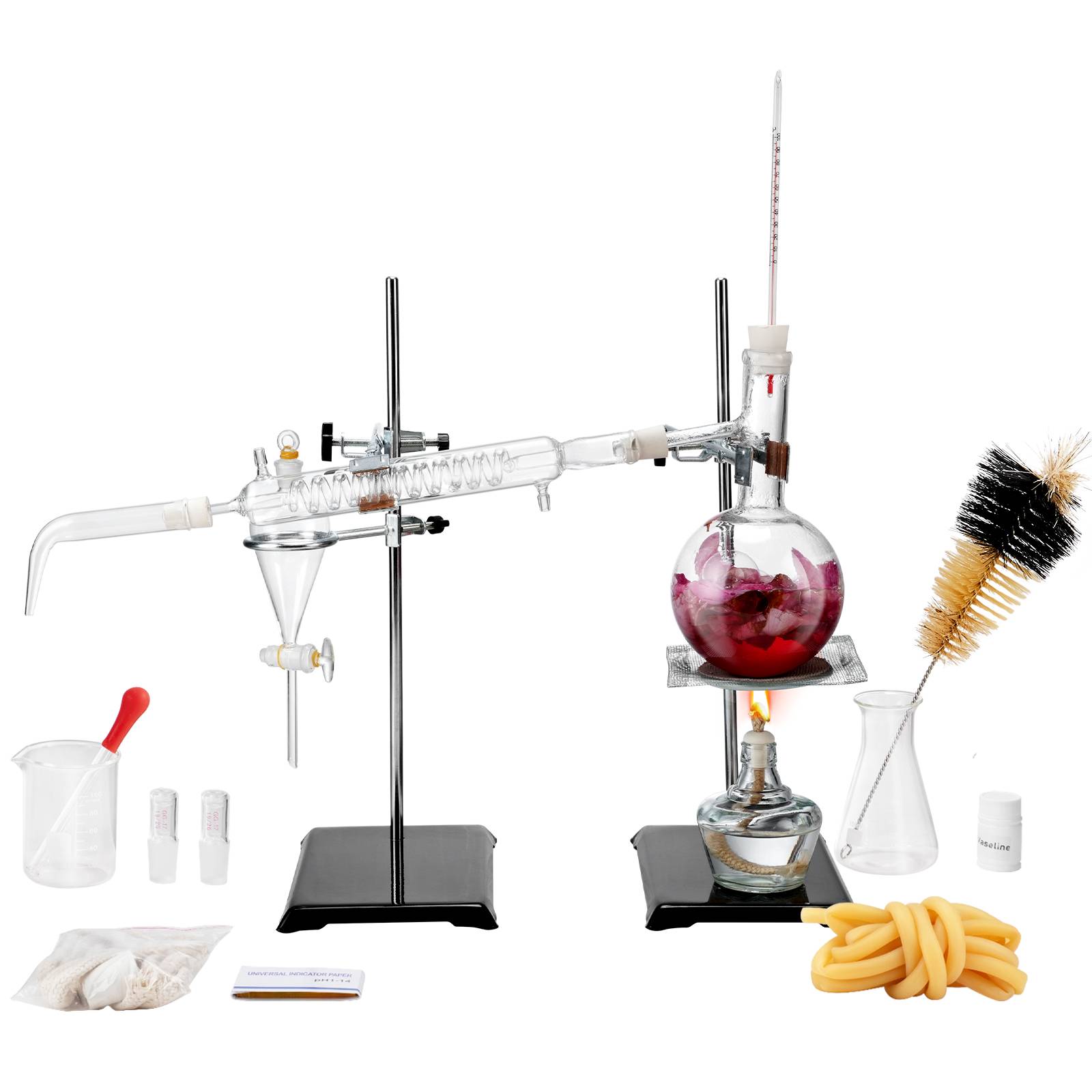 Vevor - VEVOR Kit distillation huiles essentielles, 500 mL. Verrerie boro 3.3, lampe alcool. 28 pièces. - Image 1