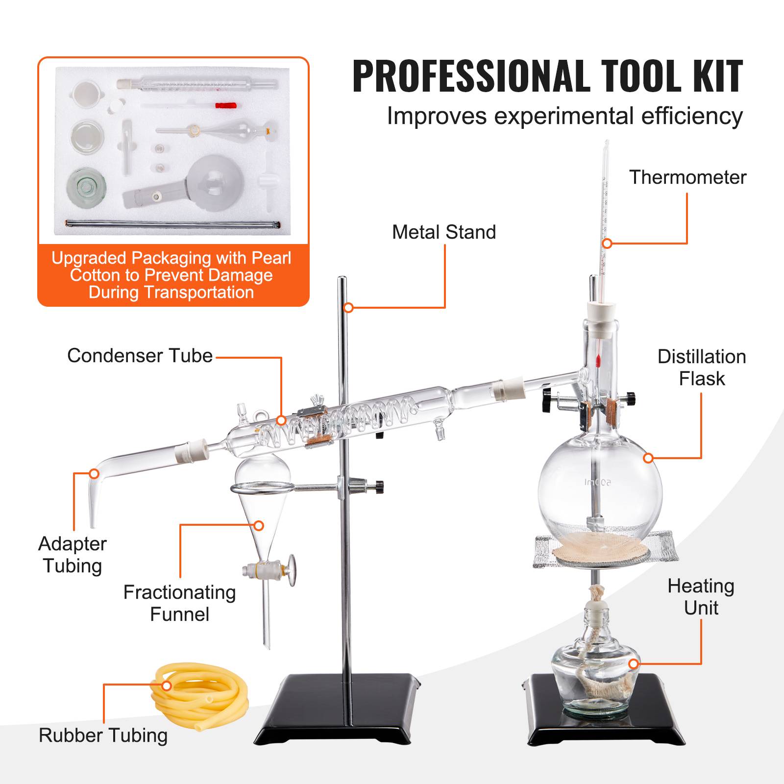 Vevor - VEVOR Kit distillation huiles essentielles, 500 mL. Verrerie boro 3.3, lampe alcool. 28 pièces. - Image 6