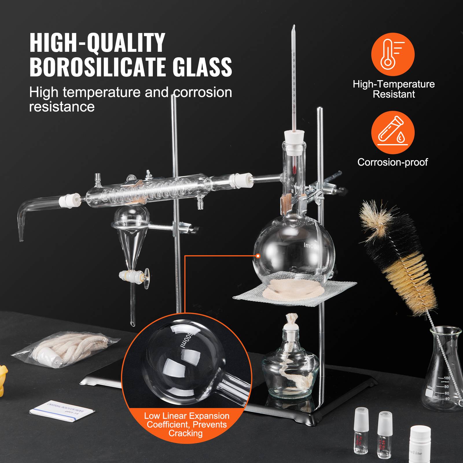 Vevor - VEVOR Kit distillation huiles essentielles, 500 mL. Verrerie boro 3.3, lampe alcool. 28 pièces. - Image 3