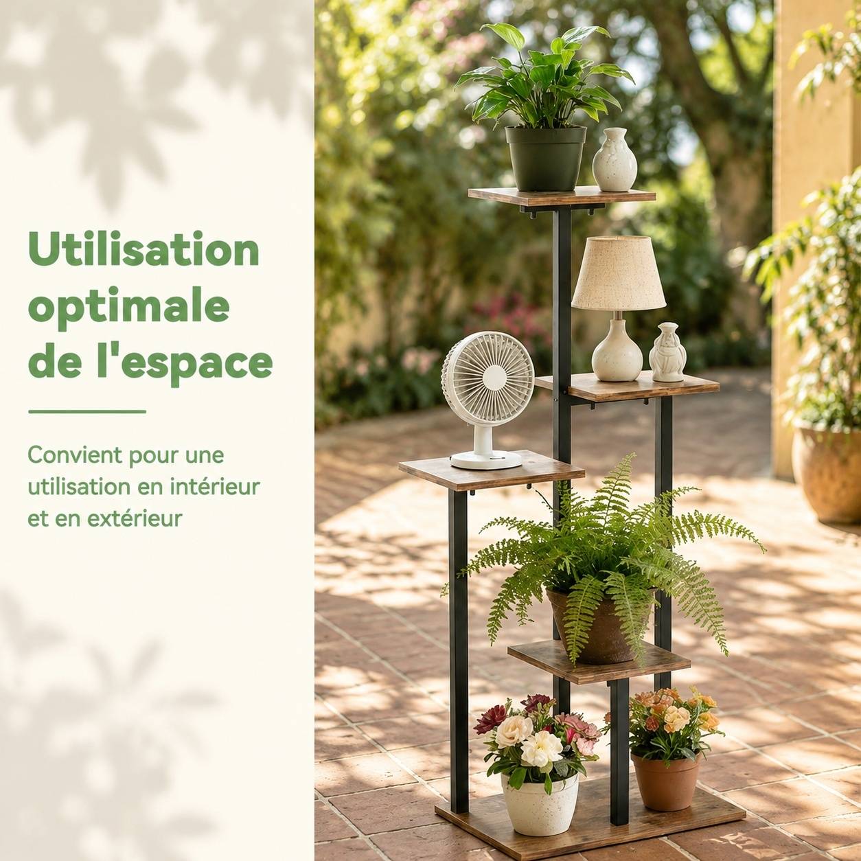 Support Étagère à Plantes 5 Niveaux Métal et Bois Design Étagéré Économiseur dEspace Industriel - Image 5