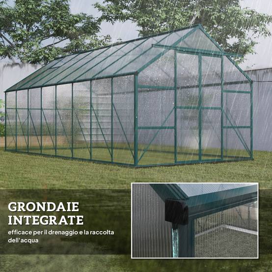 Serre de jardin aluminium polycarbonate culture potager porte coulissante 244x500x216cm - ComfortXL Outdoor Living - Image 9