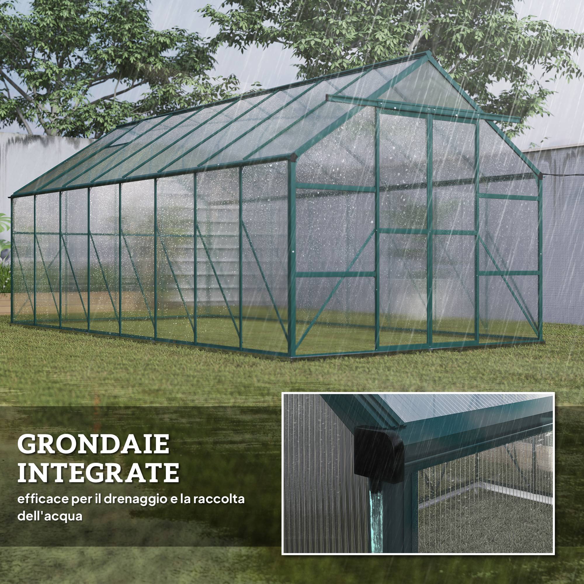 Serre de jardin aluminium polycarbonate culture potager porte coulissante 244x500x216cm - ComfortXL Outdoor Living - Image 9