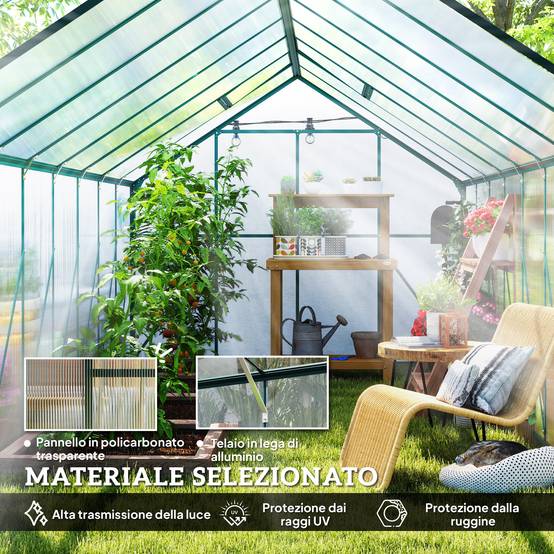 Serre de jardin aluminium polycarbonate culture potager porte coulissante 244x500x216cm - ComfortXL Outdoor Living - Image 6