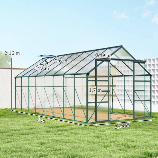 Serre de jardin aluminium polycarbonate culture potager porte coulissante 244x500x216cm - ComfortXL Outdoor Living - Image 5