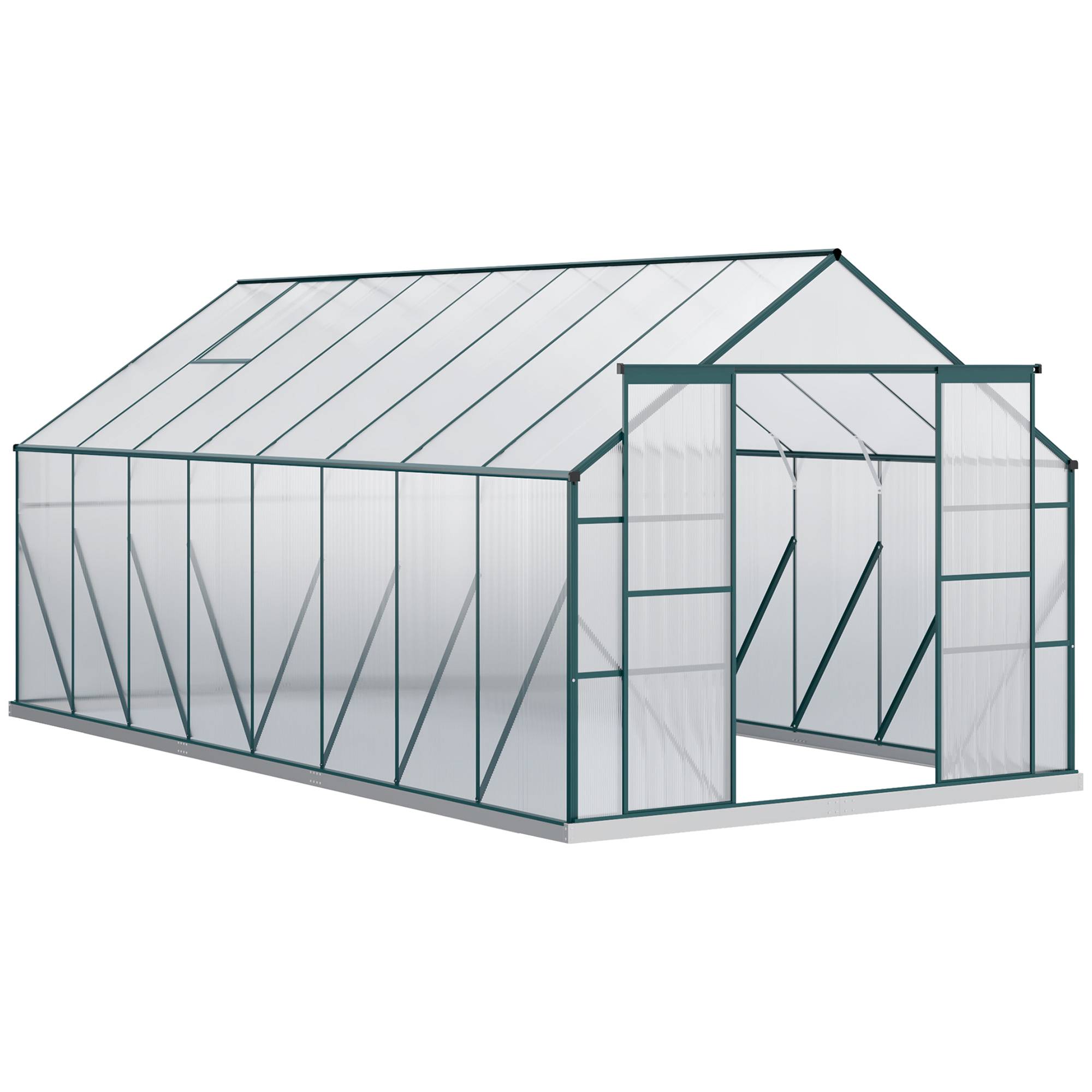 Serre de jardin aluminium polycarbonate culture potager porte coulissante 244x500x216cm - ComfortXL Outdoor Living - Image 1