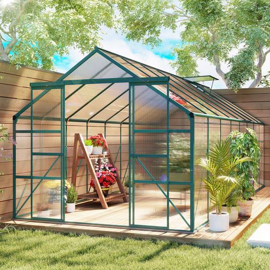 Serre de jardin aluminium polycarbonate culture potager porte coulissante 244x500x216cm - ComfortXL Outdoor Living - Image 3