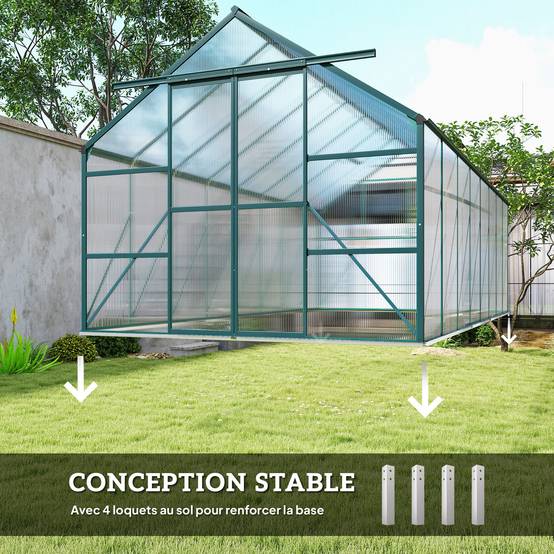 Serre de jardin aluminium polycarbonate culture potager porte coulissante 244x500x216cm - ComfortXL Outdoor Living - Image 8