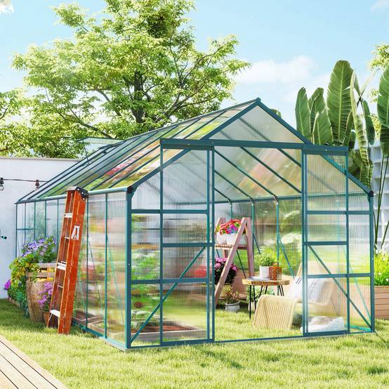 Serre de jardin aluminium polycarbonate culture potager porte coulissante 244x500x216cm - ComfortXL Outdoor Living - Image 4