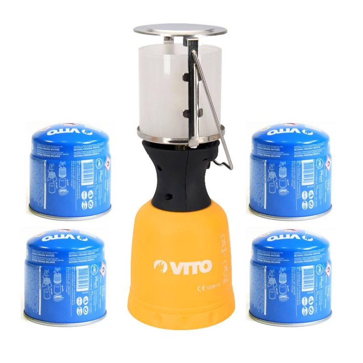 Lampe à gaz Coque ABS 1000W + 4 cartouches gaz 190gr Perçables Butane VITO - Image 1
