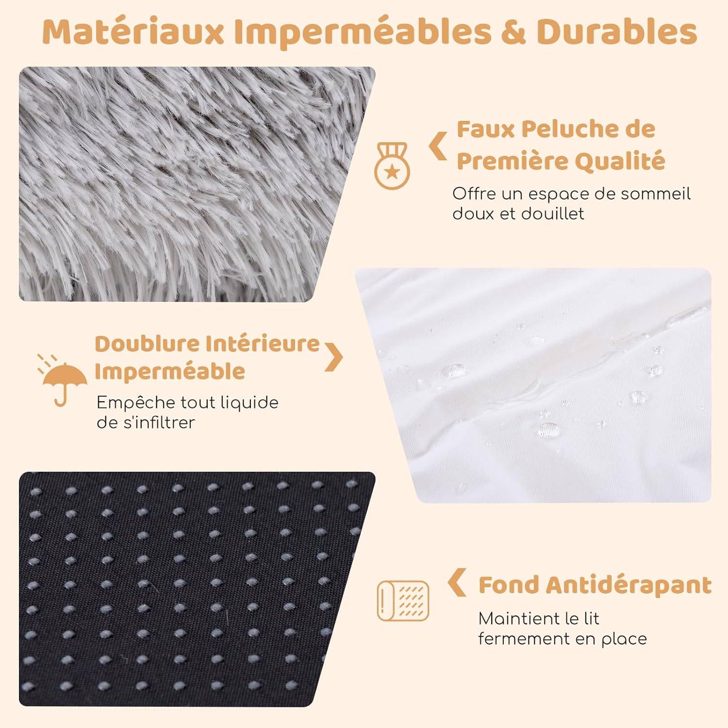 COSTWAY Panier Chien de Grande Taille, Lit Géant pour Chien et Humain, Lit en Fausse Fourrure Lavable avec Couverture, Oreiller Gonflé, Gris - Image 4