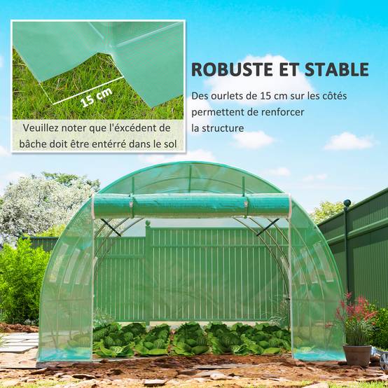 Bâche de rechange serre tunnel 12 m² 4 x 3 x 2 m PE anti-UV imperméable 8 fenêtres + porte enroulable zippée vert - Image 7