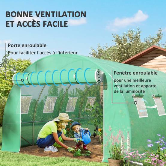 Bâche de rechange serre tunnel 12 m² 4 x 3 x 2 m PE anti-UV imperméable 8 fenêtres + porte enroulable zippée vert - Image 6