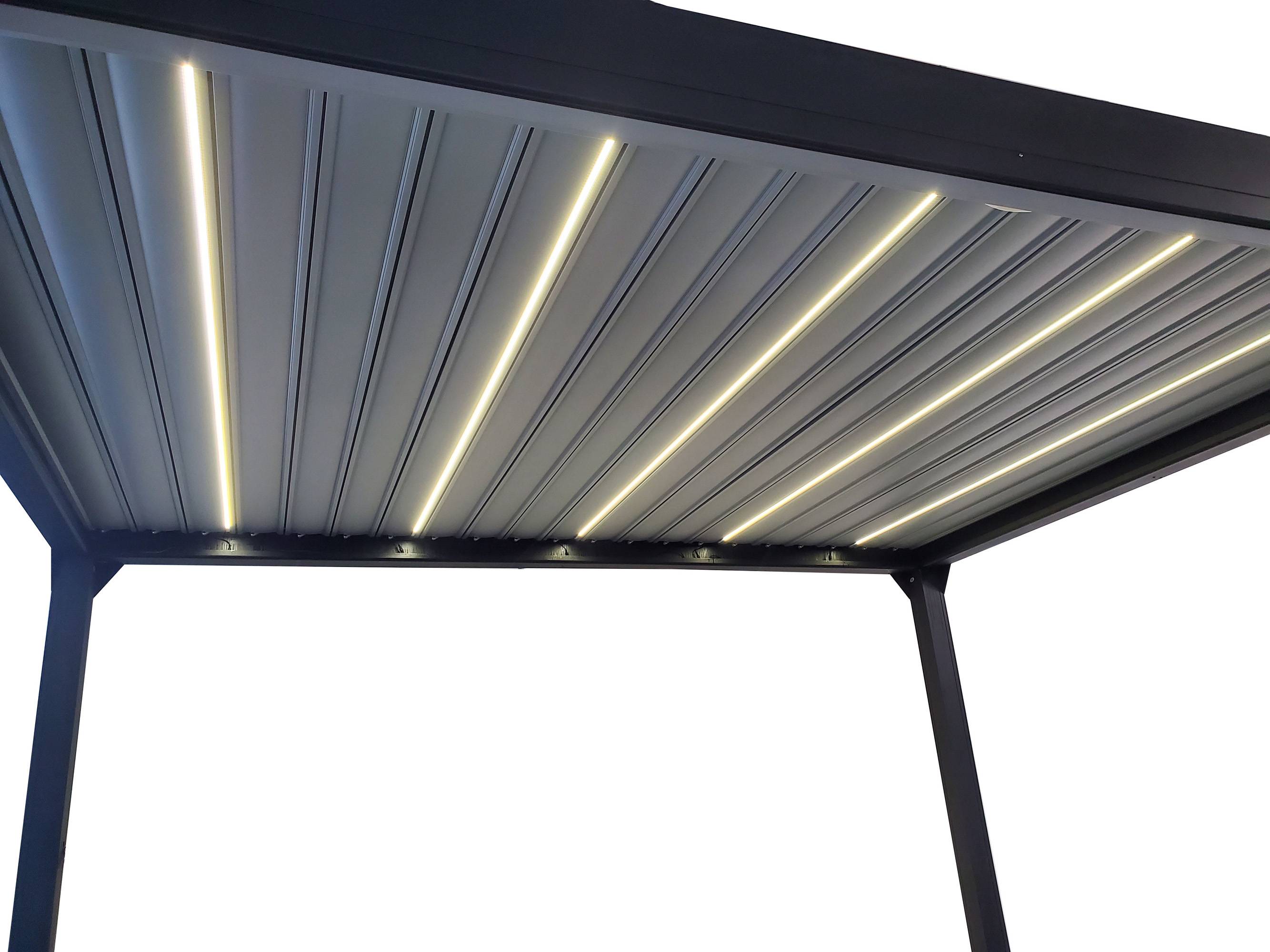 Pergola Bioclimatique 12m² ADOSSEE en aluminium motorisée avec éclairage LED 4x3m coloris noir sable RAL2100 by Green Outside - Image 3