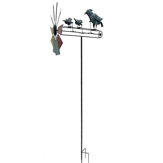 La Grande Prairie - Moulin multicolore oiseaux fer 22x17x66cm - Image 3