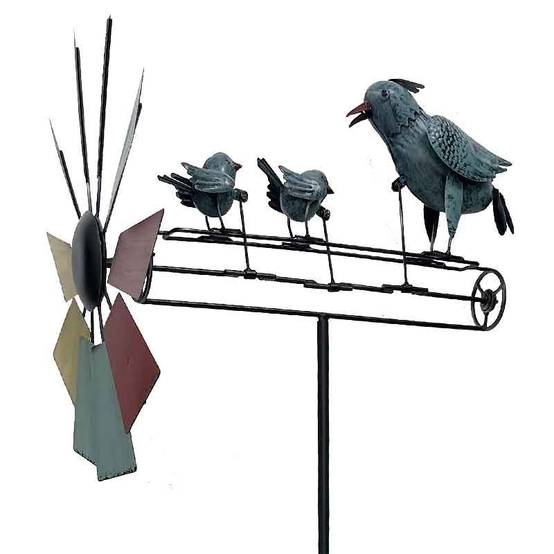 La Grande Prairie - Moulin multicolore oiseaux fer 22x17x66cm - Image 4