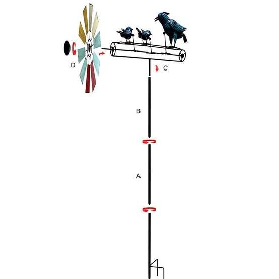 La Grande Prairie - Moulin multicolore oiseaux fer 22x17x66cm - Image 7