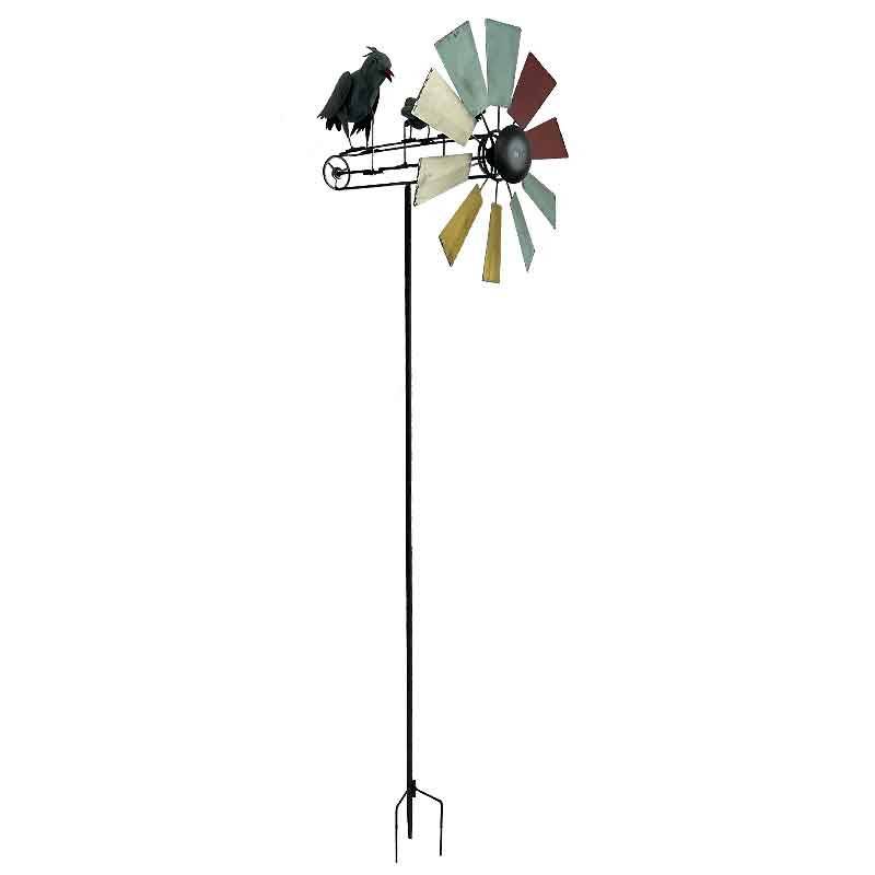 La Grande Prairie - Moulin multicolore oiseaux fer 22x17x66cm - Image 2