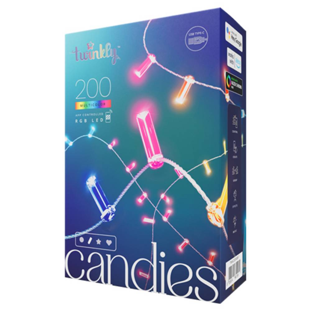 Guirlande Bougie connectéee IP20 12m 200 LEDS RGB fil transparent TWINKLY CANDIES - Image 1