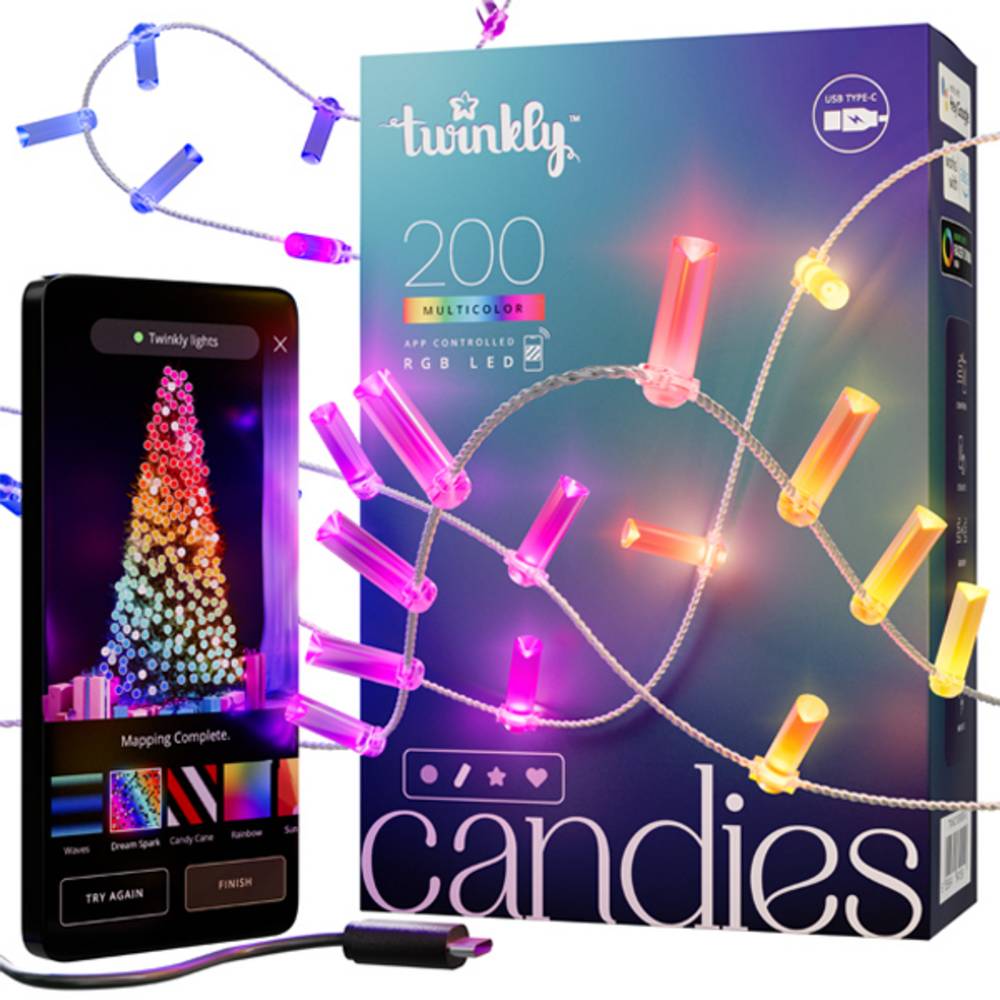 Guirlande Bougie connectéee IP20 12m 200 LEDS RGB fil transparent TWINKLY CANDIES - Image 3