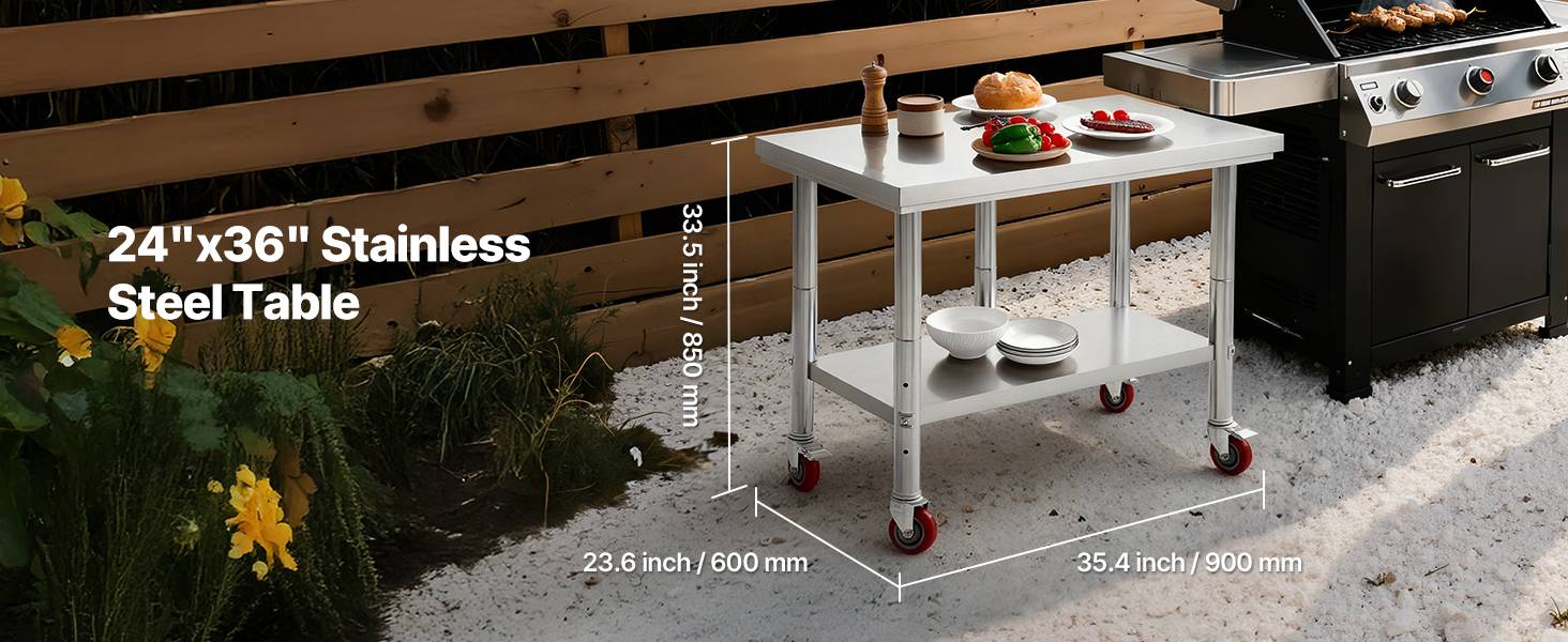 Vevor - VEVOR Table de travail en acier inoxydable 90 x 60 cm, roulettes avec freins, étagère inférieure réglable pour cuisine professionnelle et atelier - Image 9