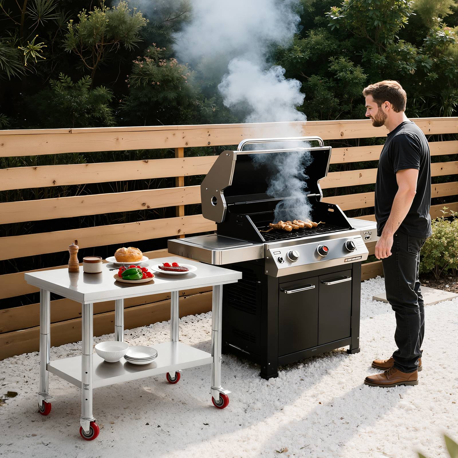 Vevor - VEVOR Table de travail en acier inoxydable 90 x 60 cm, roulettes avec freins, étagère inférieure réglable pour cuisine professionnelle et atelier - Image 8