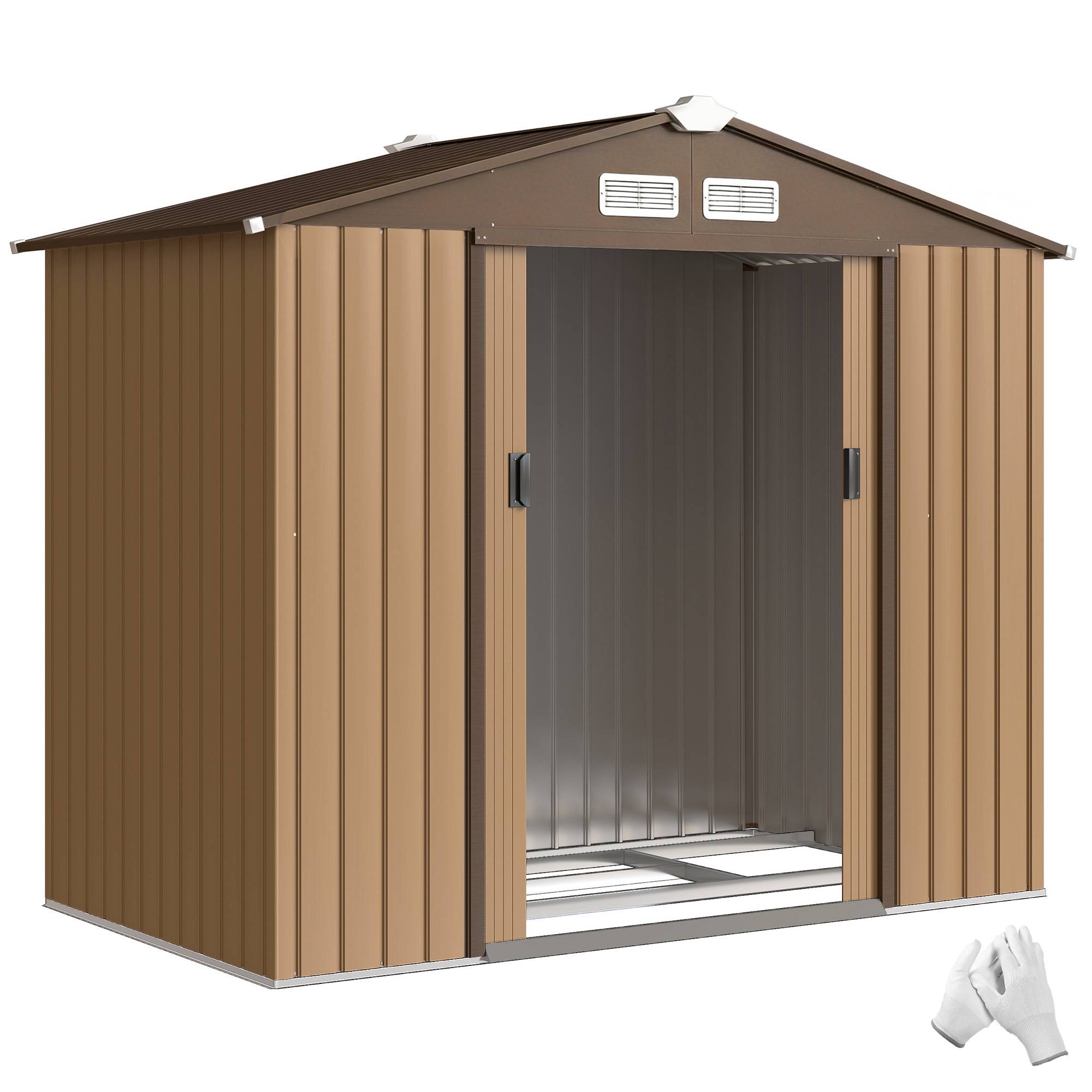 Abri de jardin 213 x 130 x 185 cm, abri de rangement extérieur en métal, couleur kaki - Image 1