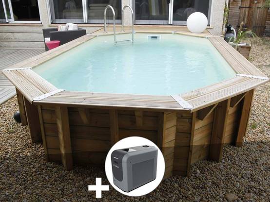 Ubbink - Kit piscine bois Ubbink Océa 5,50 x 3,55 x 1,20 m - Liner bleu + Poolican