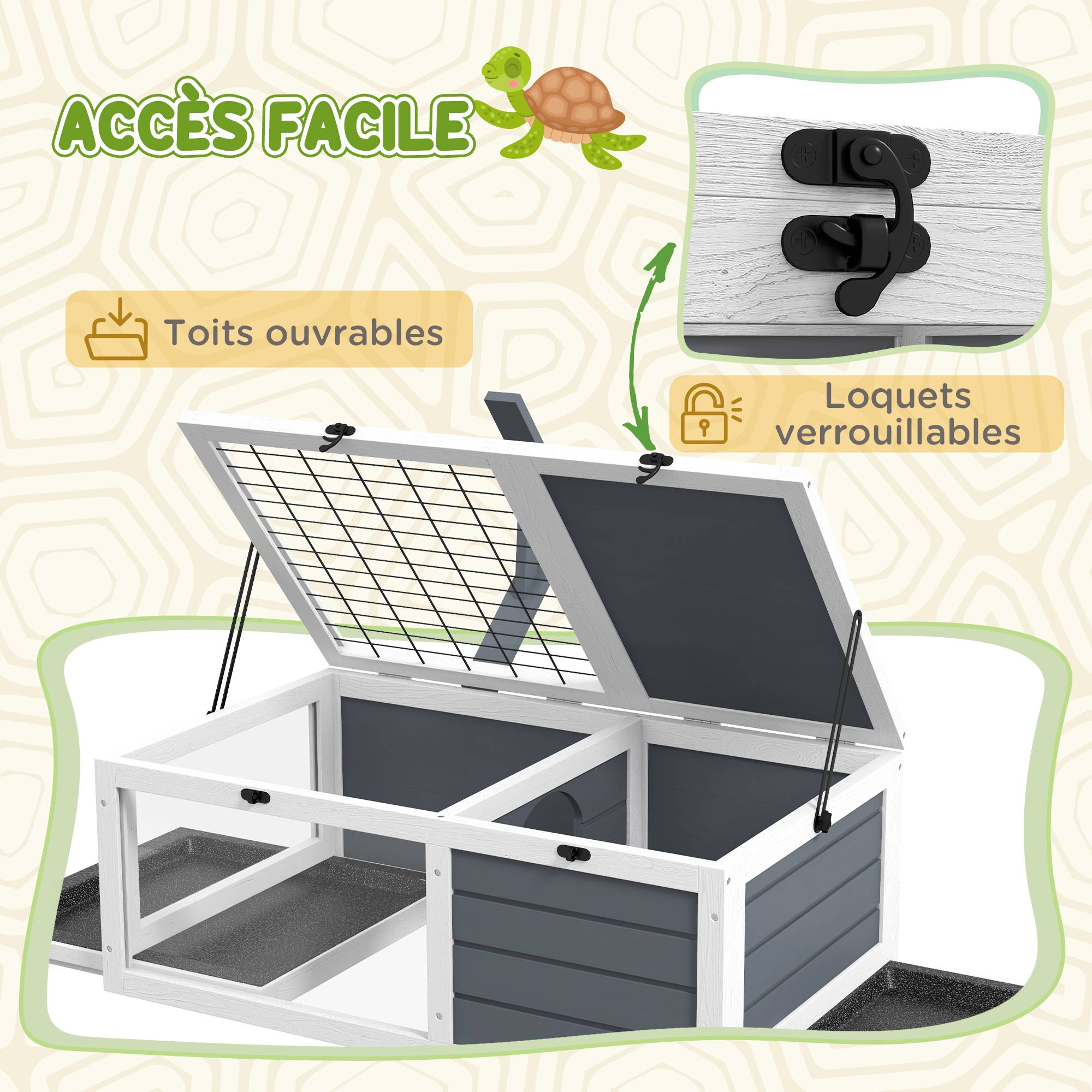 Sans Marque - Maison enclos cage pour petit animal tortue avec 2 espaces support de lampe 81 x 48 x 31,5 cm gris - Image 8
