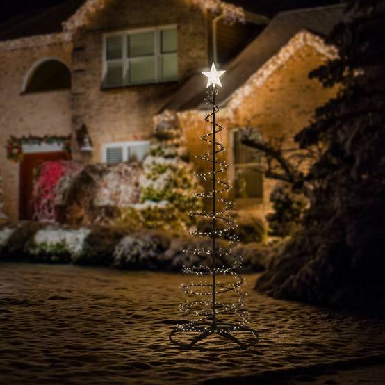 Ecd-Germany - Sapin de noël spirale LED 210 cm avec étoile cône lumineux effet cascade 15 modes de lumière minuterie et 756 LEDs blanc chaud pour maison jardin IP44 - Image 8