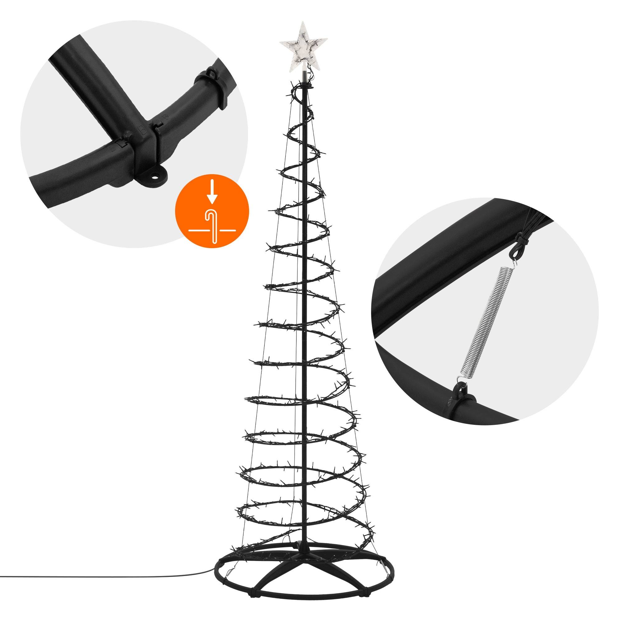 Ecd-Germany - Sapin de noël spirale LED 210 cm avec étoile cône lumineux effet cascade 15 modes de lumière minuterie et 756 LEDs blanc chaud pour maison jardin IP44 - Image 4