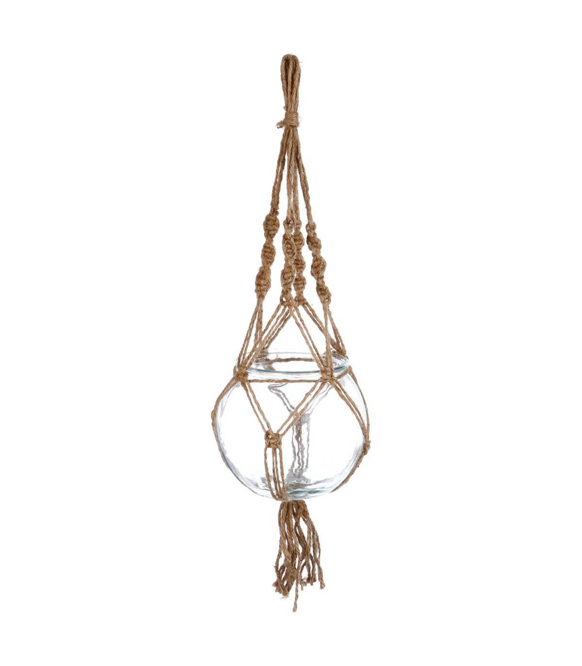 Pot à suspendre en Verre et Jute D 18 cm