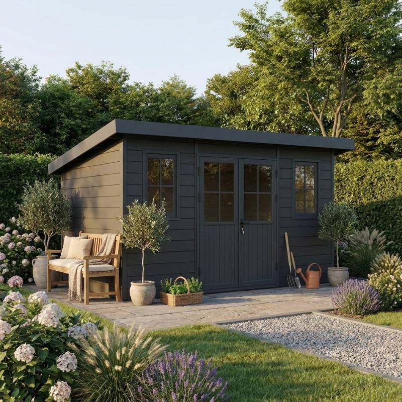 Abri de jardin composite 12m² anthracite toit monopente Woodlife Garden