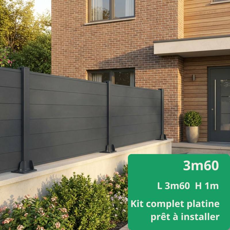 Kit clôture composite et aluminium sur platine L3.60m x H1m gris anthracite - Easy Clôture