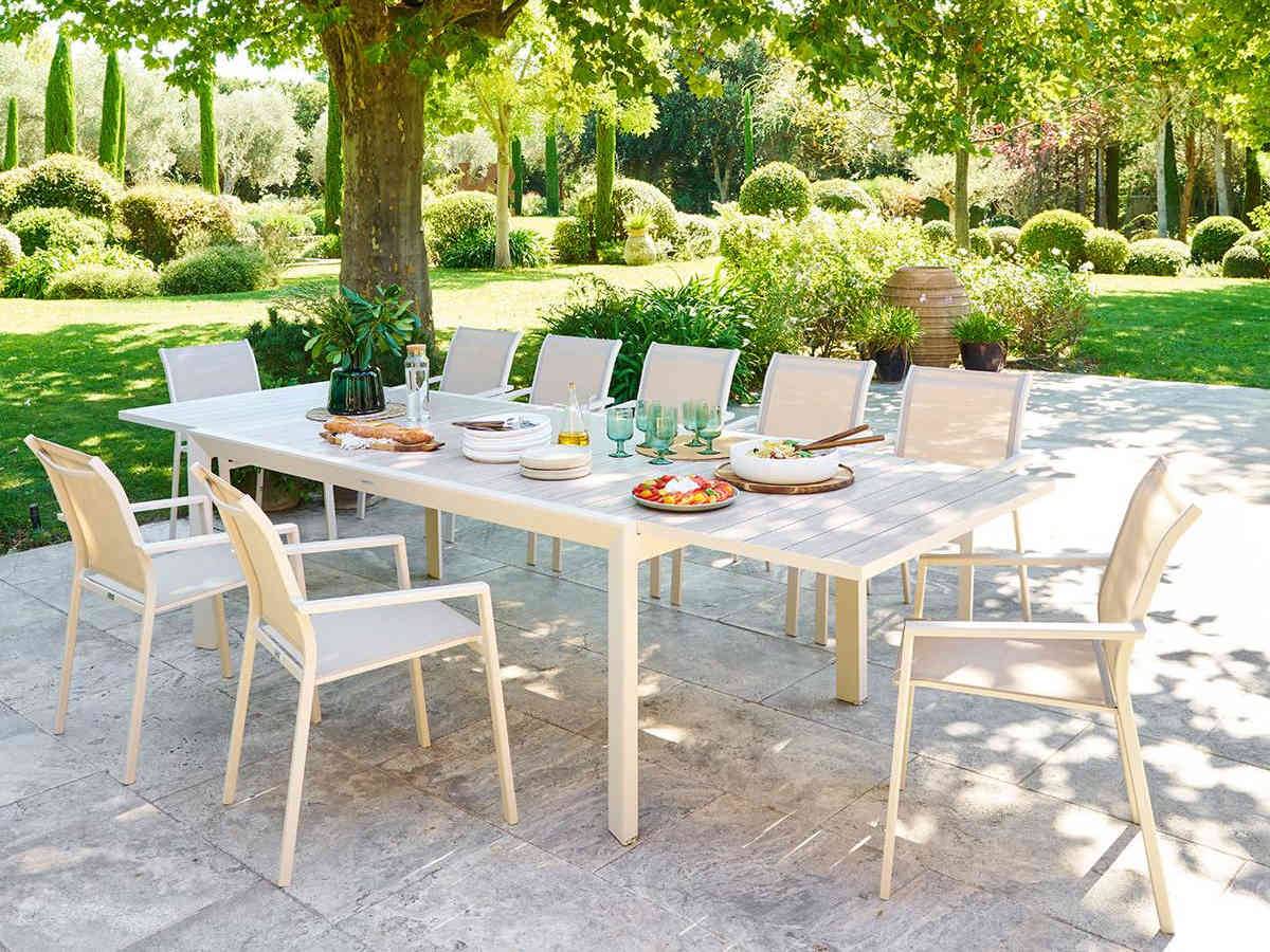 Hesperide - Table de jardin rectangulaire extensible en aluminium Evasion Lin/Argile 10/12 places + 12 fauteuils Piazza - Hespéride - Image 2