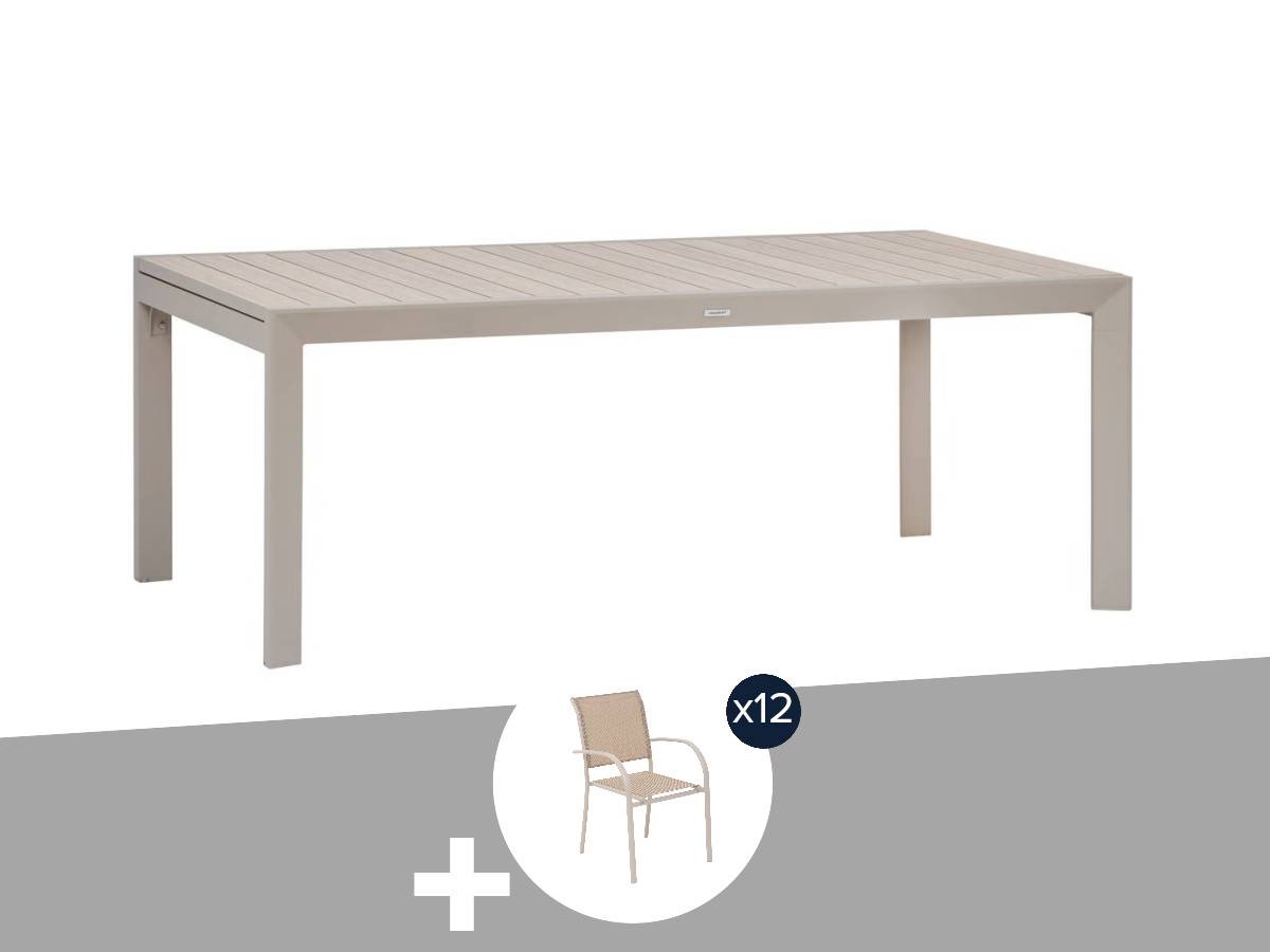 Hesperide - Table de jardin rectangulaire extensible en aluminium Evasion Lin/Argile 10/12 places + 12 fauteuils Piazza - Hespéride - Image 1