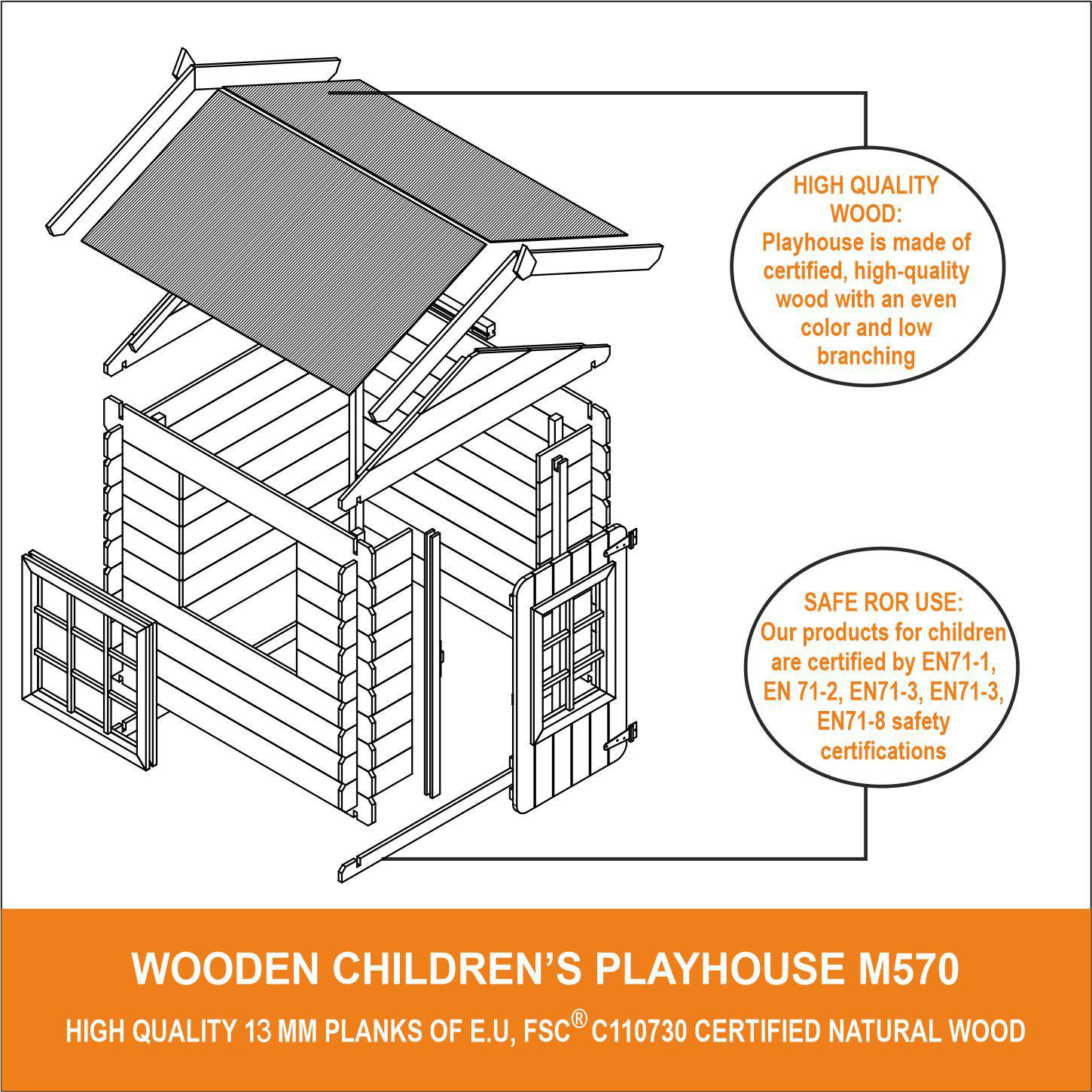 Timbela - Maison en bois pour enfants 111x114xH121 cm / 0.9 m² avec Toit bleu - Maison jardin enfant exterieur bois - 13 mm d’épaisseur - Timbela M570M-1 - Image 8