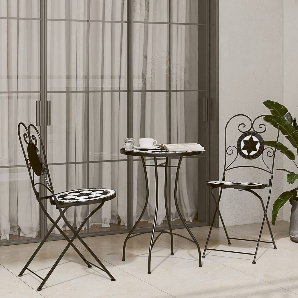 Maison Chic - Table de jardin - Table de bistro mosaïque noir et blanc Ø50x70 cm céramique HL908 - Image 3