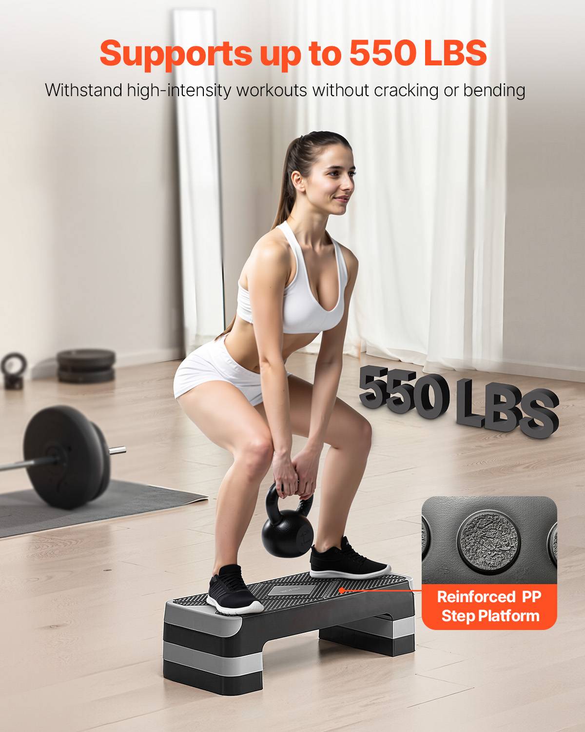 Vevor - VEVOR Stepper aérobic 71 cm, step de fitness réglable 10–20 cm, plateforme antidérapante avec 4 rehausseurs, gris - Image 2