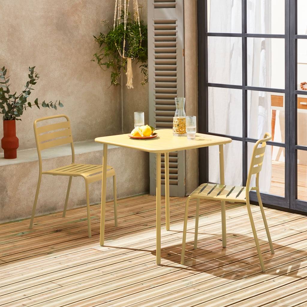 sweeek - Table de jardin métal + 2 assises jaune Amélia | sweeek - Image 1