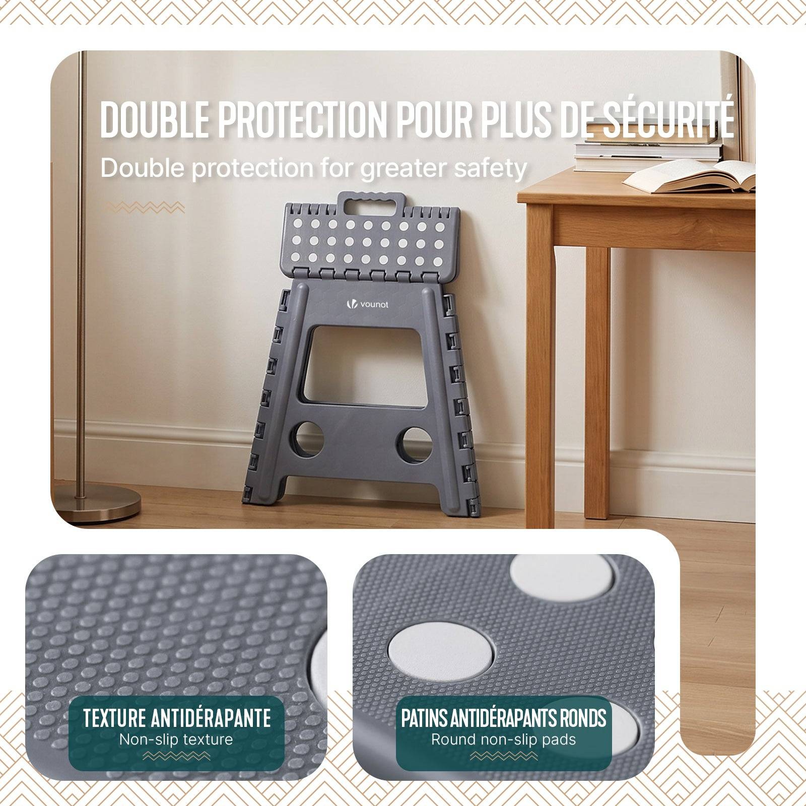 Tabouret pliant portable 39x32x40 cm - Marchepied pliable antidérapant avec poignée - Plastique - Gris - VOUNOT® - Image 4