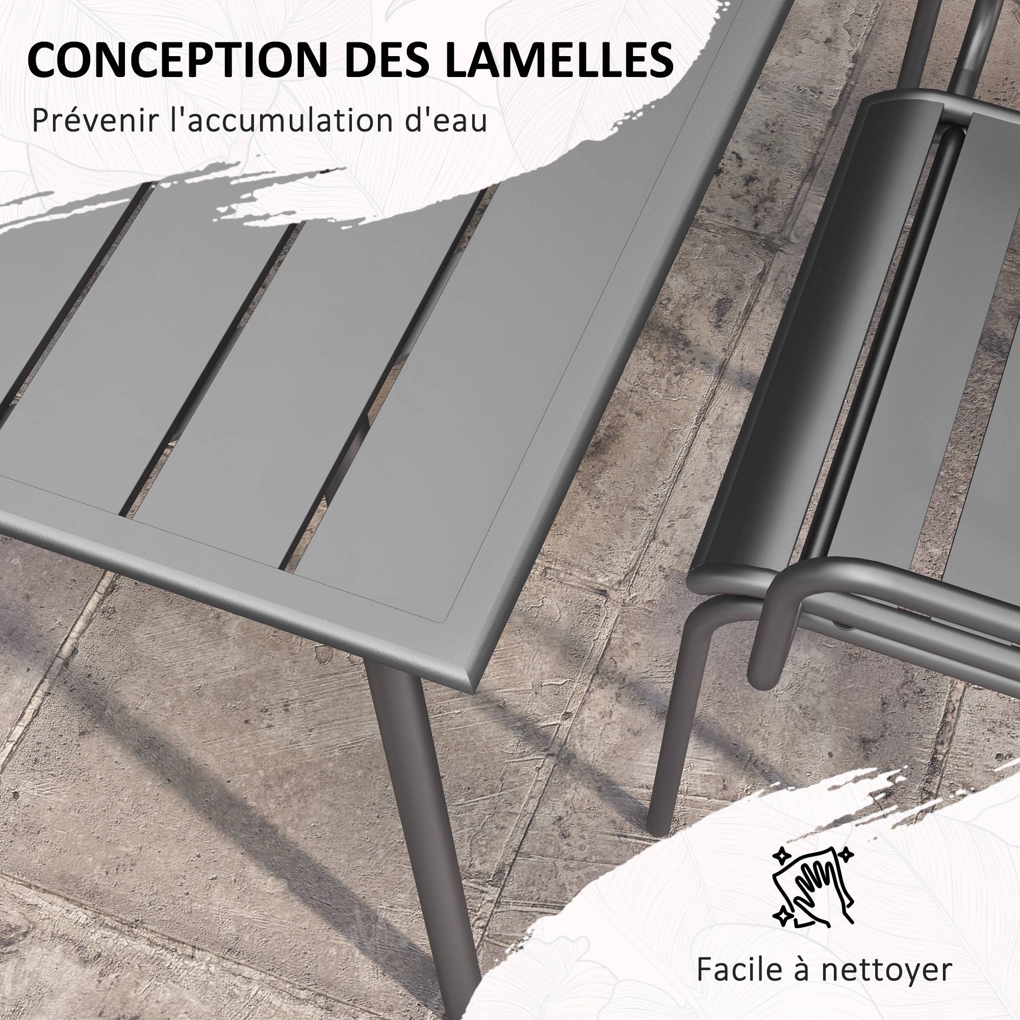 ComfortXL - Salon de jardin en acier pour extérieur table 6 chaises empilables gris - ComfortXL Outdoor Living - Image 8