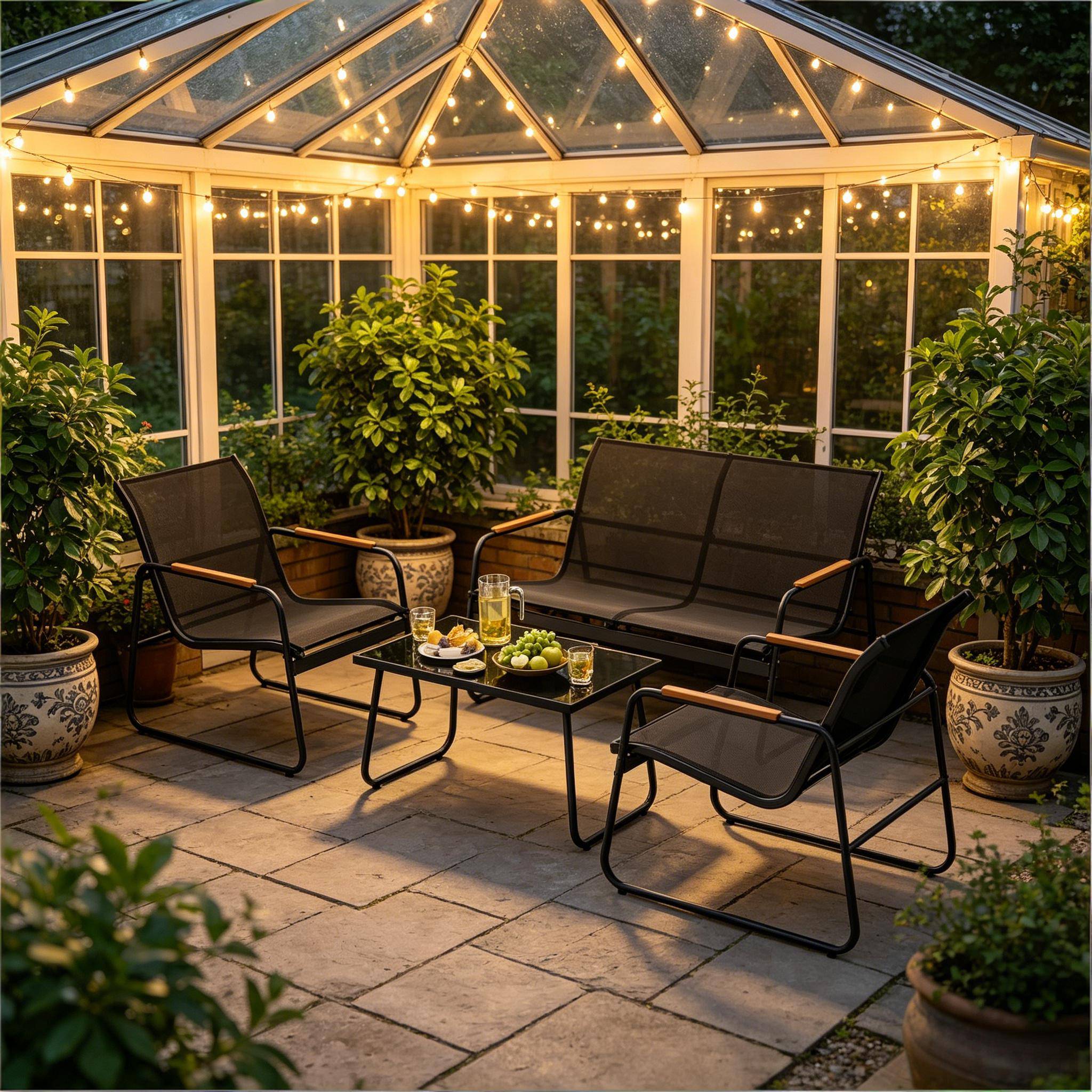 ComfortXL - Salon de jardin 4 places métal et tissu terrasse balcon anti-rouille noir - ComfortXL Outdoor Living - Image 4