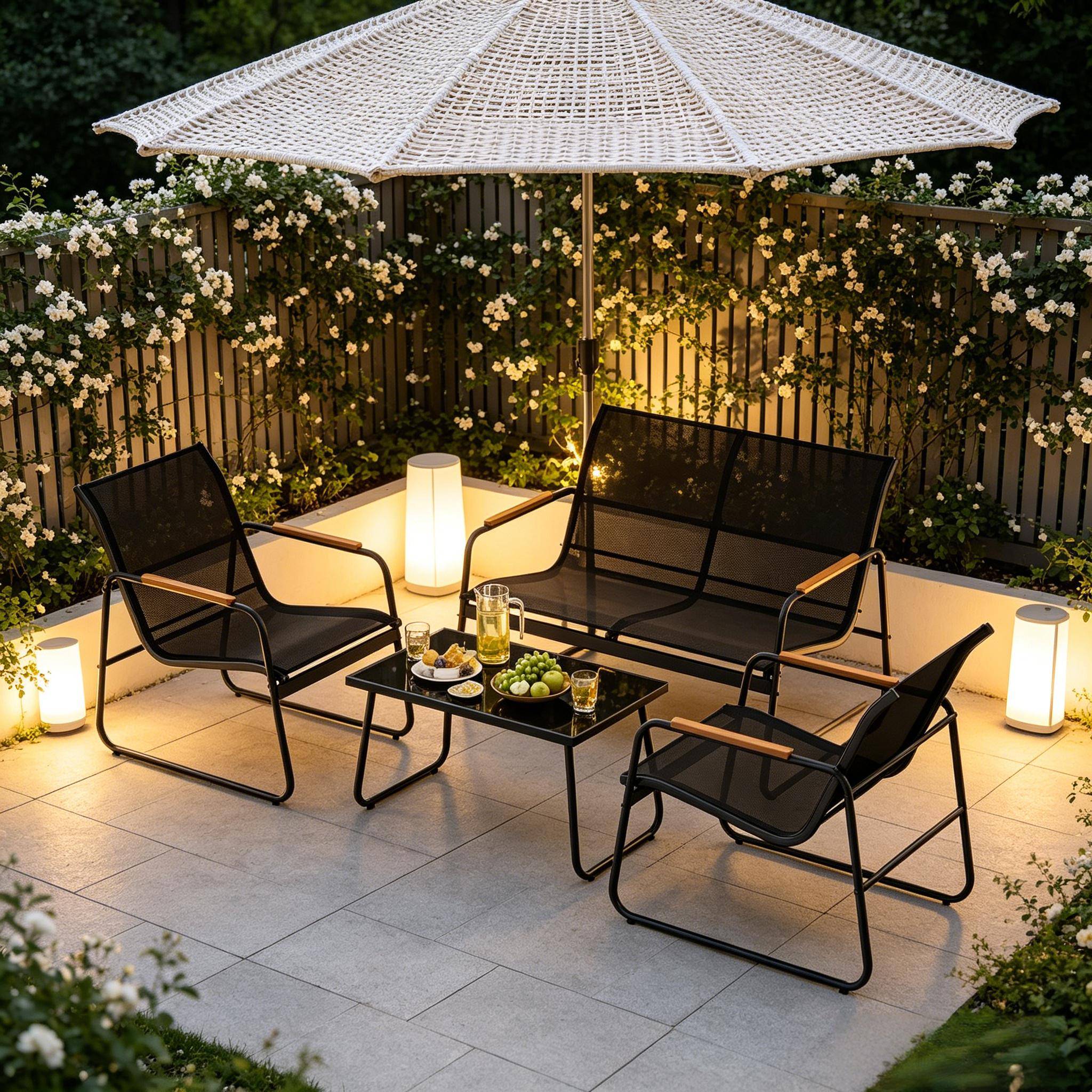 ComfortXL - Salon de jardin 4 places métal et tissu terrasse balcon anti-rouille noir - ComfortXL Outdoor Living - Image 5