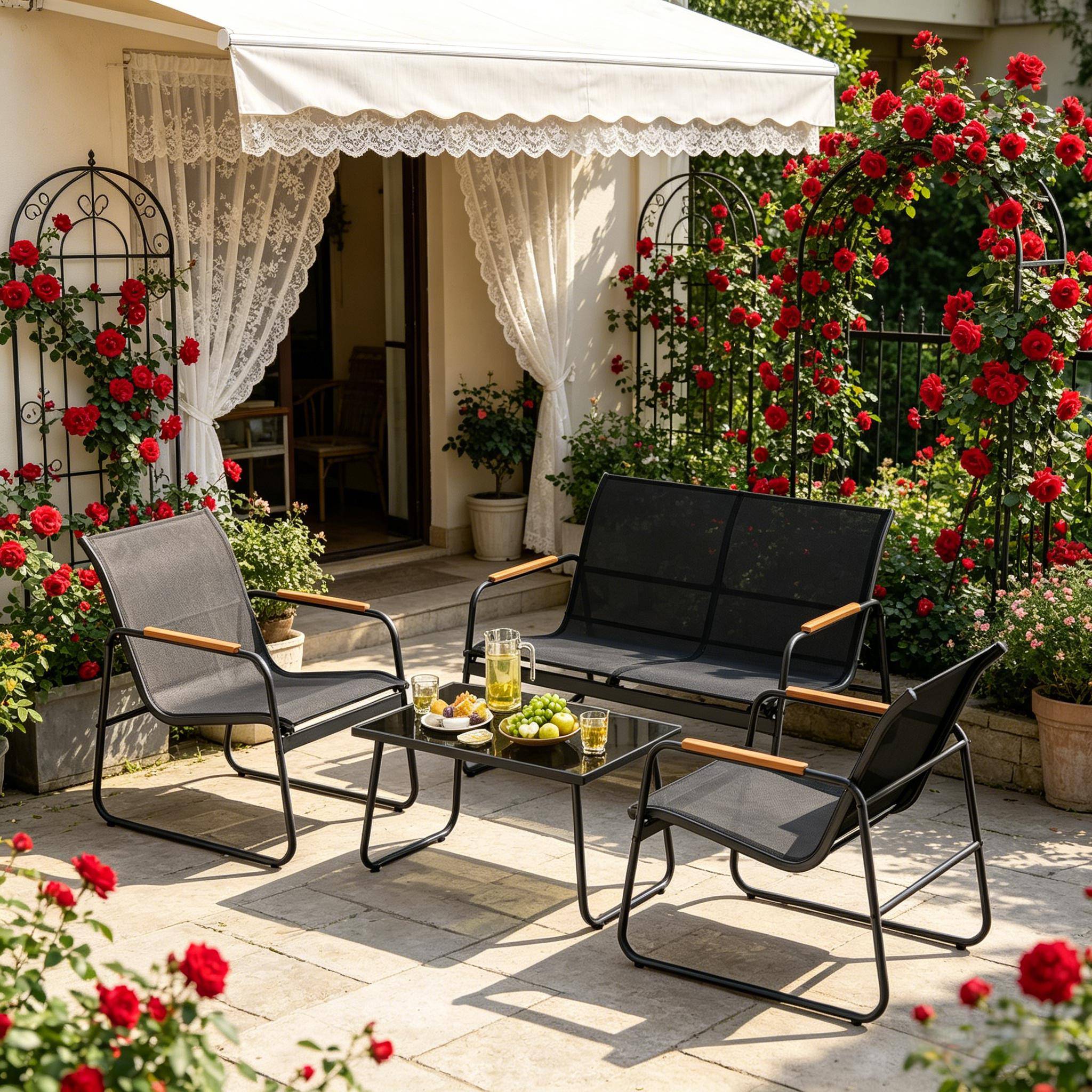 ComfortXL - Salon de jardin 4 places métal et tissu terrasse balcon anti-rouille noir - ComfortXL Outdoor Living - Image 2