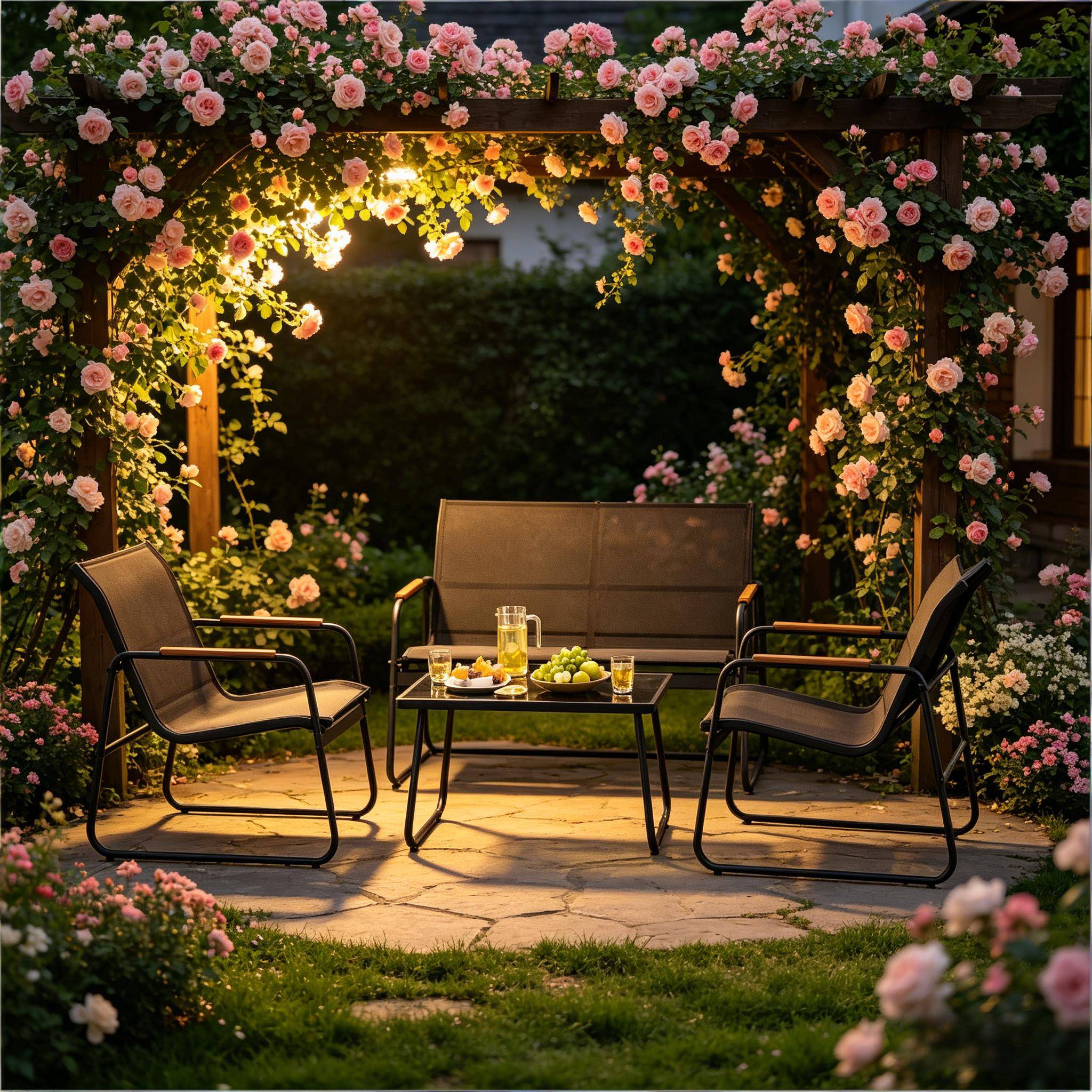 ComfortXL - Salon de jardin 4 places métal et tissu terrasse balcon anti-rouille noir - ComfortXL Outdoor Living - Image 1