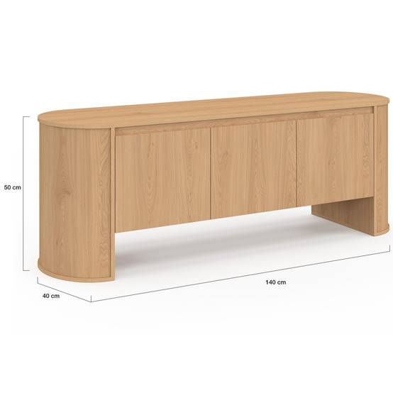 IDMARKET - Meuble TV 140 cm DIVIA 3 portes façon hêtre design arrondi - Image 5