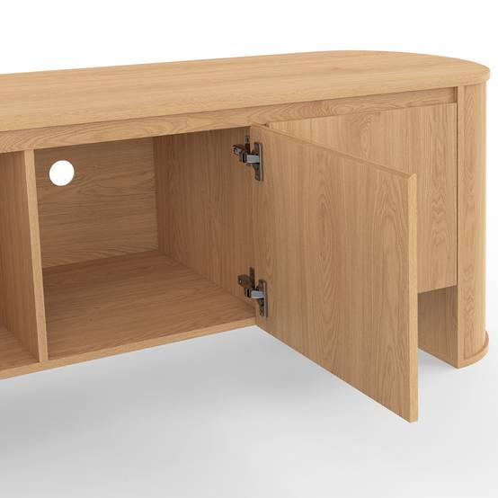 IDMARKET - Meuble TV 140 cm DIVIA 3 portes façon hêtre design arrondi - Image 6