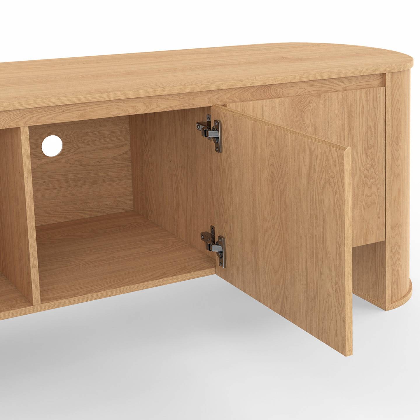 IDMARKET - Meuble TV 140 cm DIVIA 3 portes façon hêtre design arrondi - Image 6
