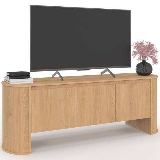 IDMARKET - Meuble TV 140 cm DIVIA 3 portes façon hêtre design arrondi - Image 2